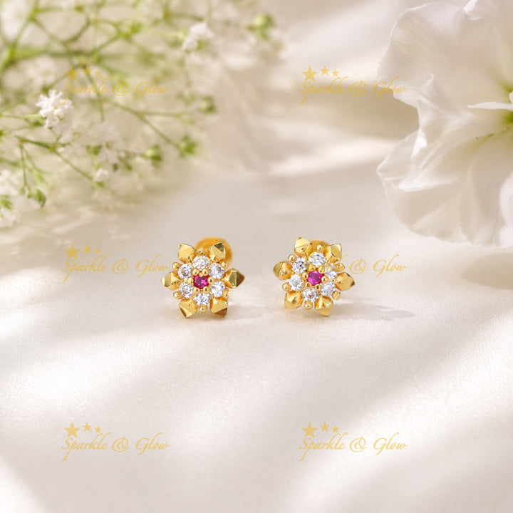 Exquisite Gold Floral Stud Earrings for Festive Elegance