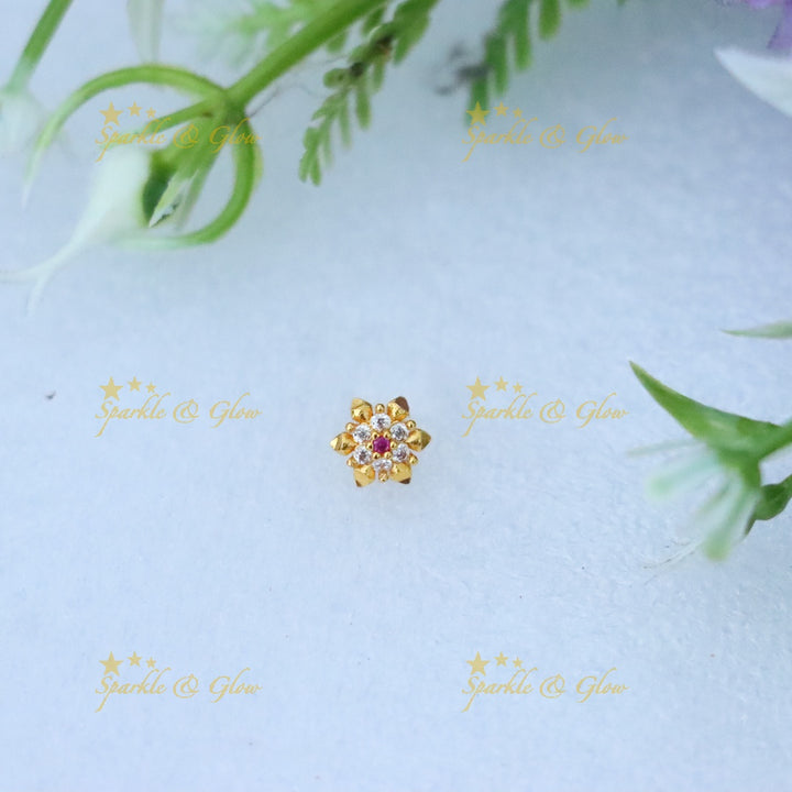 Elegant Gold-Plated Floral Nose Pin | Festive Essentials