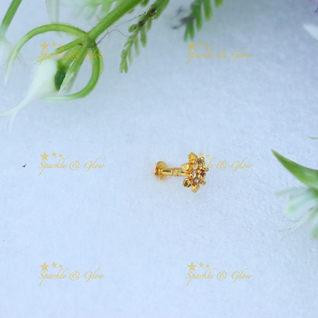 Elegant Gold-Plated Floral Nose Pin | Festive Essentials