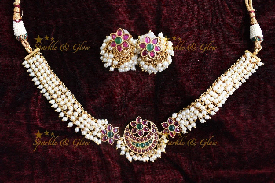 Gold alike kemp cluster choker - Pearl Multi - Sparkle and Glow