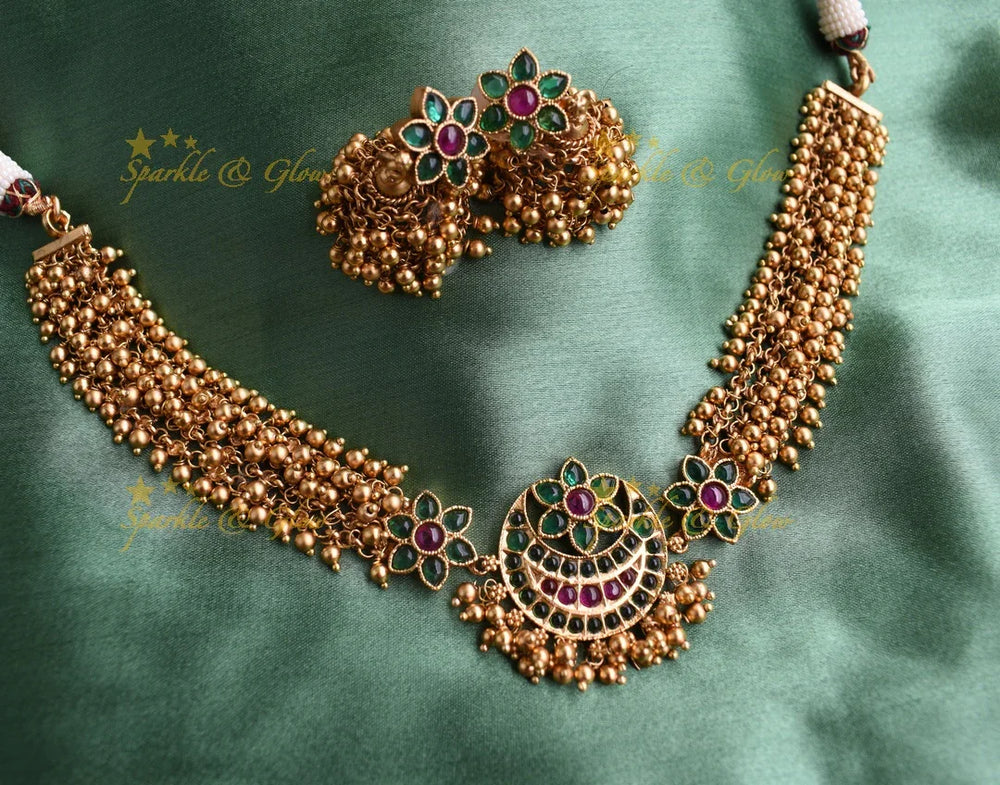 Gold alike kemp cluster choker - Pearl Multi - Sparkle and Glow