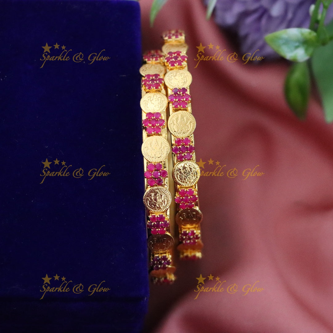 Exquisite Gold Bangles with Pink Stones for Festive Elegance