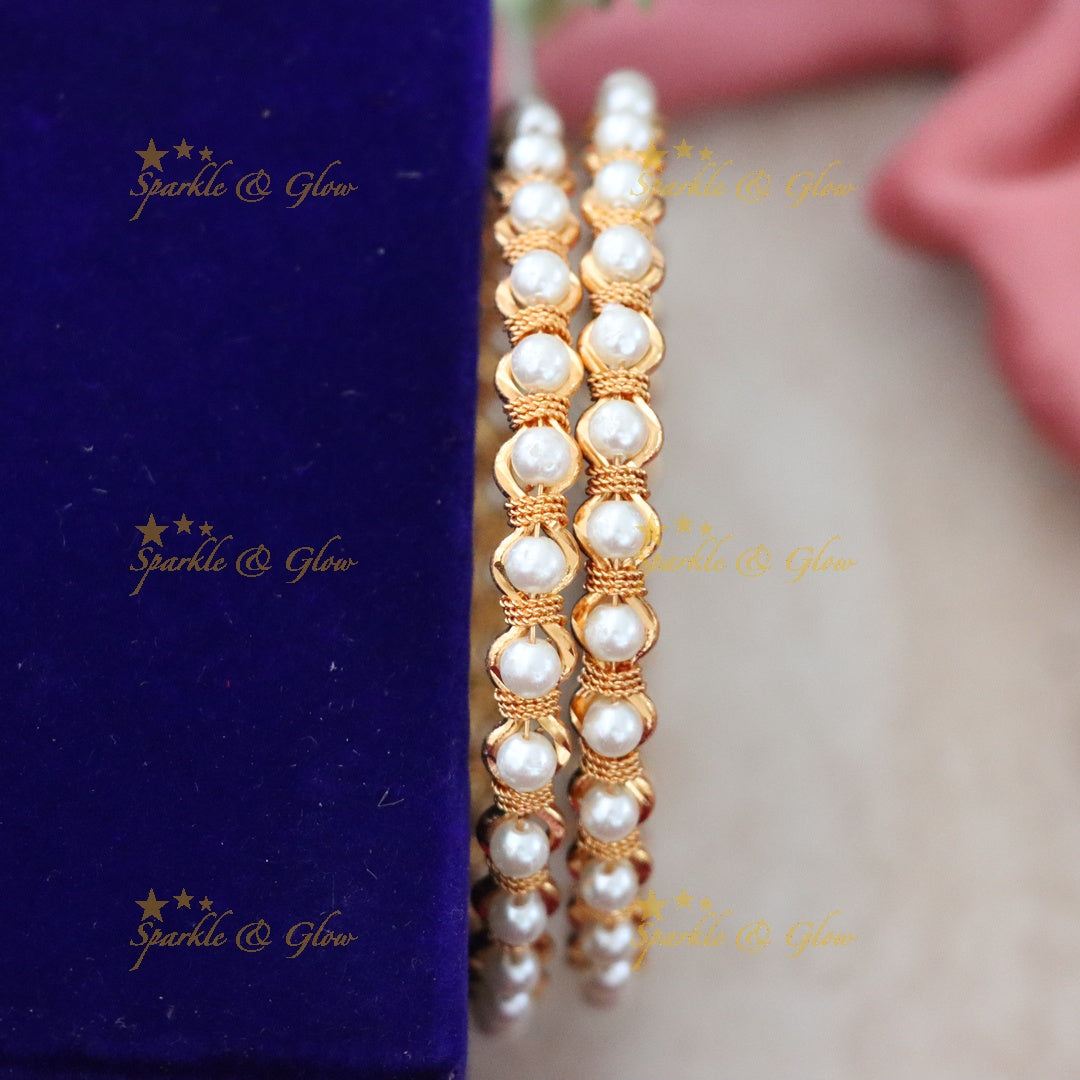 Elegant Gold-Plated Pearl Bangle for Celebrations