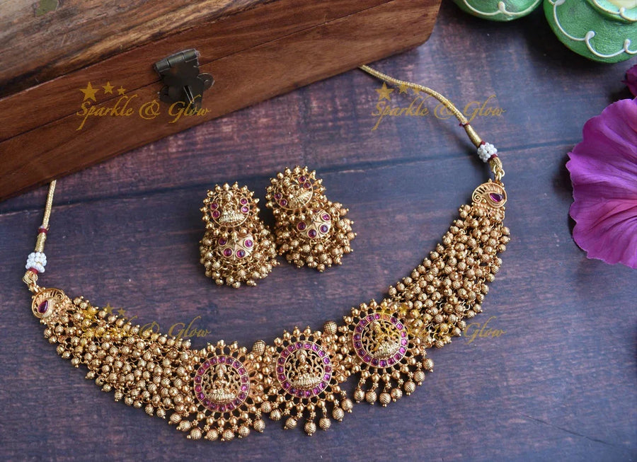 Premium matte cluster Lakshmi choker - Gold Kemp - Sparkle and Glow