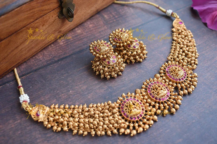 Premium matte cluster Lakshmi choker - Gold Kemp - Sparkle and Glow