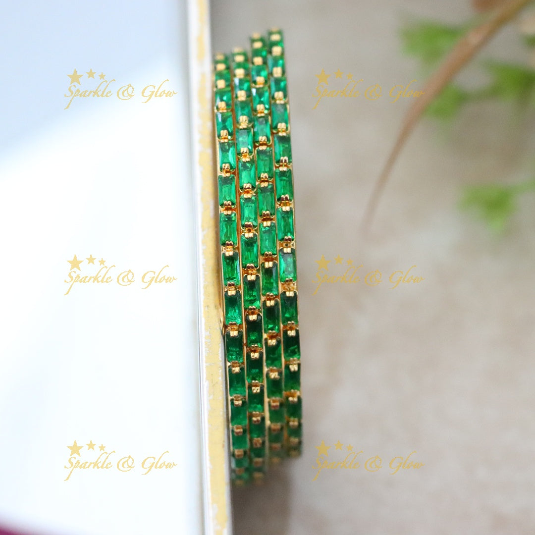Sparkling Emerald Gold-Plated Bangles - Perfect for Weddings