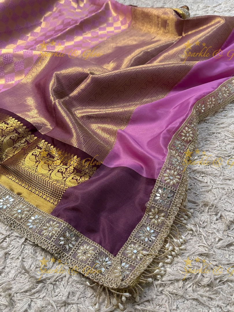 Exquisite Kanjivaram Banarasi Saree with Pearl Lace