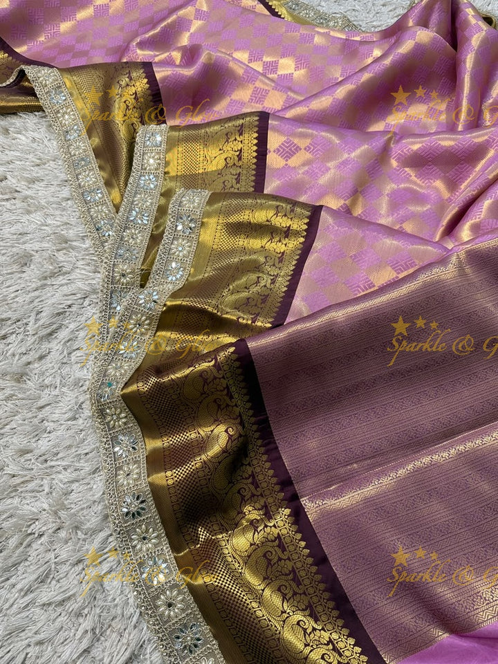Exquisite Kanjivaram Banarasi Saree with Pearl Lace