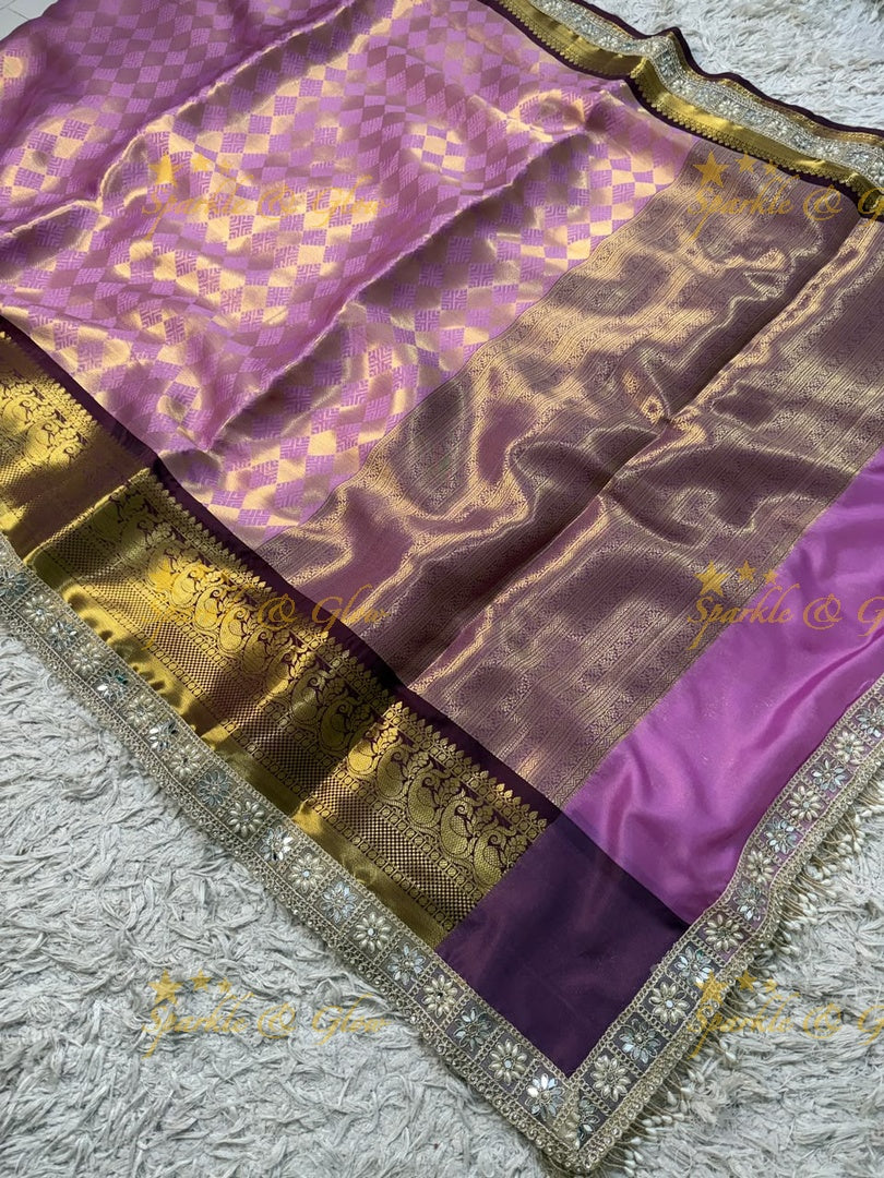 Exquisite Kanjivaram Banarasi Saree with Pearl Lace