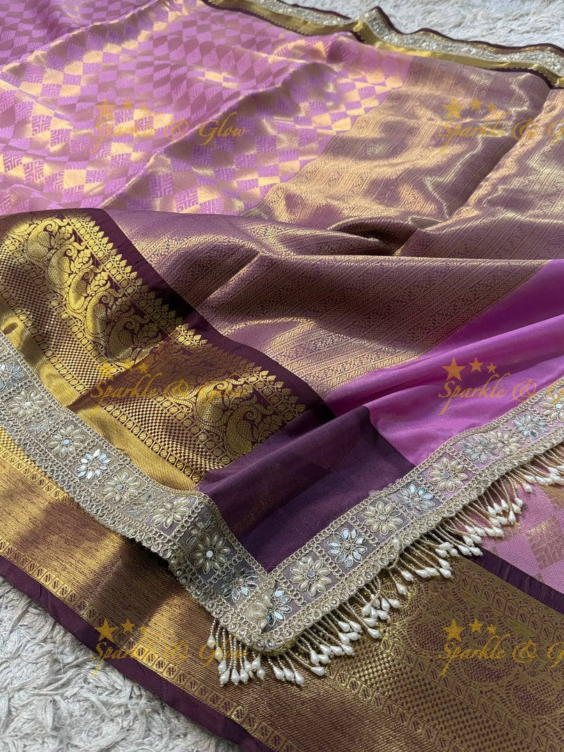 Exquisite Kanjivaram Banarasi Saree with Pearl Lace