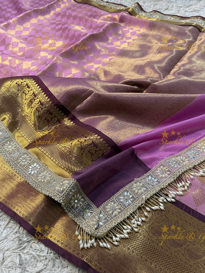 Exquisite Kanjivaram Banarasi Saree with Pearl Lace