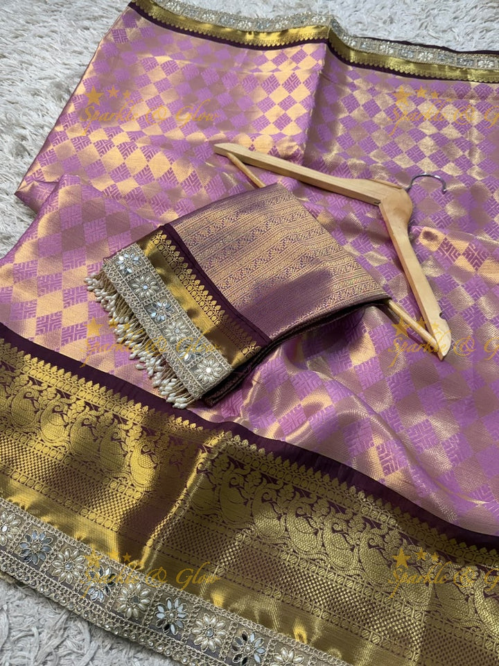 Exquisite Kanjivaram Banarasi Saree with Pearl Lace