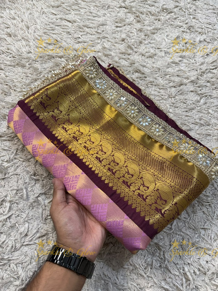 Exquisite Kanjivaram Banarasi Saree with Pearl Lace