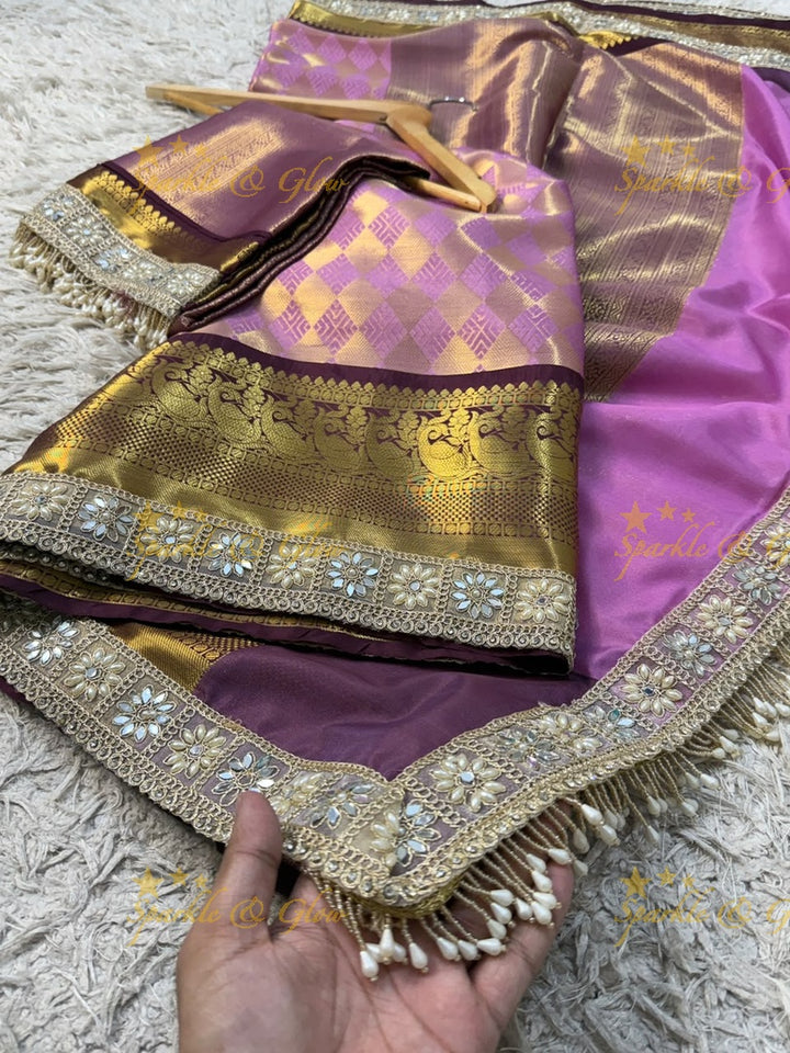 Exquisite Kanjivaram Banarasi Saree with Pearl Lace