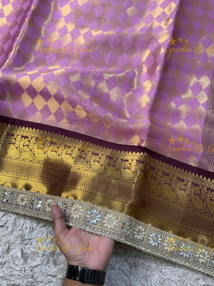 Exquisite Kanjivaram Banarasi Saree with Pearl Lace