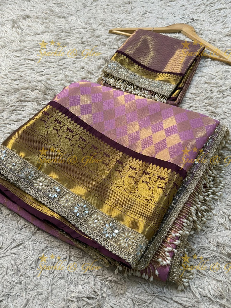 Exquisite Kanjivaram Banarasi Saree with Pearl Lace