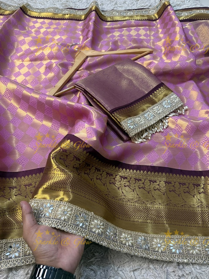 Exquisite Kanjivaram Banarasi Saree with Pearl Lace