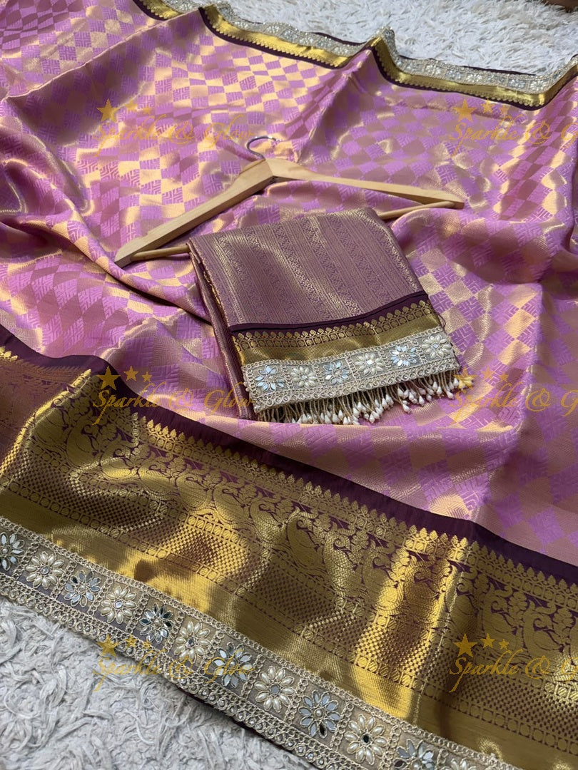 Exquisite Kanjivaram Banarasi Saree with Pearl Lace