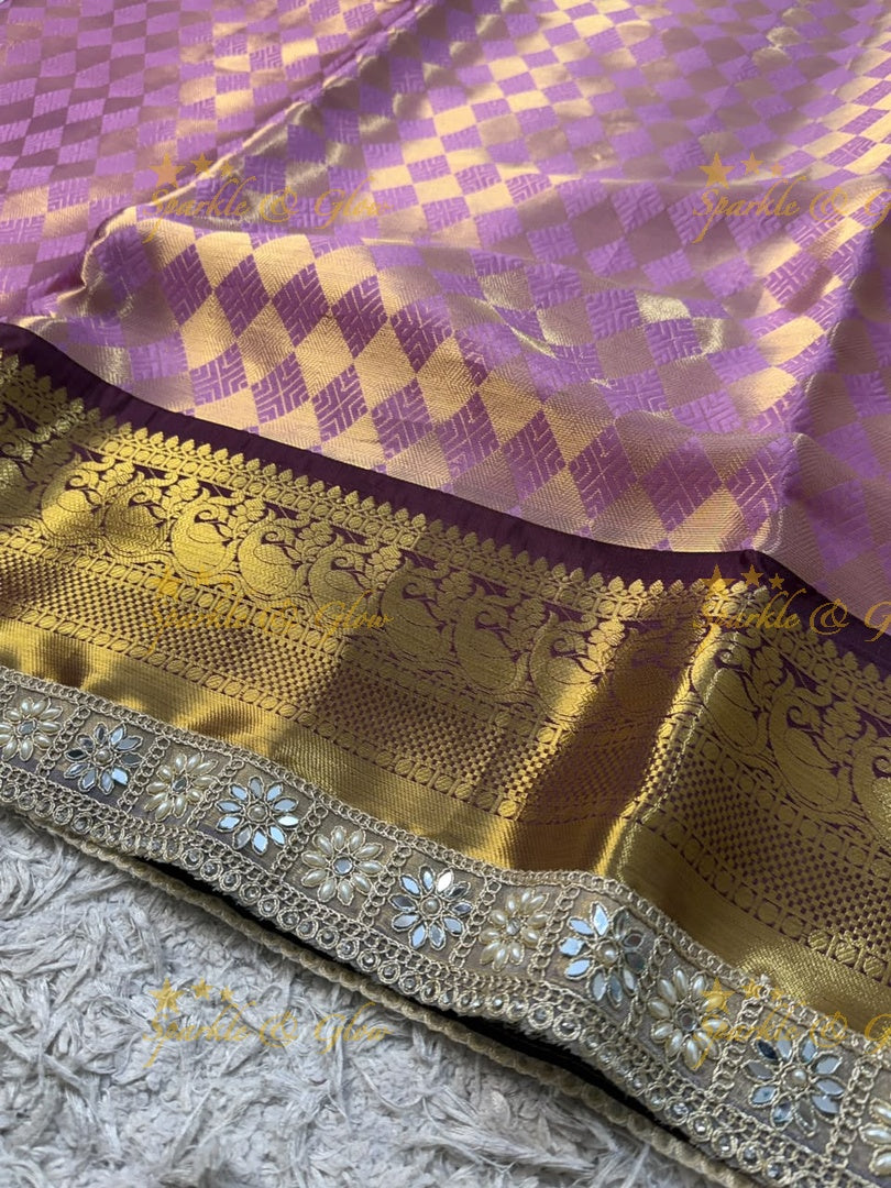 Exquisite Kanjivaram Banarasi Saree with Pearl Lace