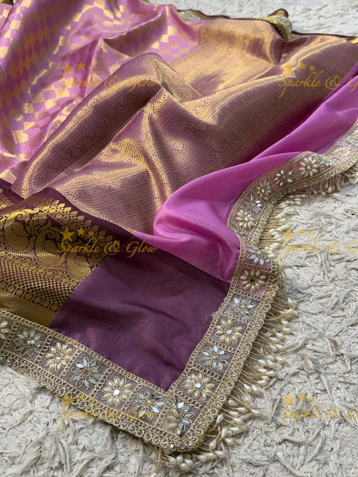 Exquisite Kanjivaram Banarasi Saree with Pearl Lace