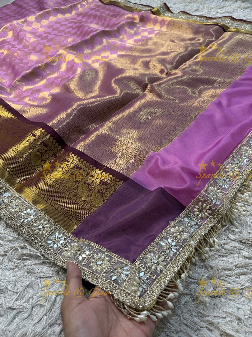 Exquisite Kanjivaram Banarasi Saree with Pearl Lace