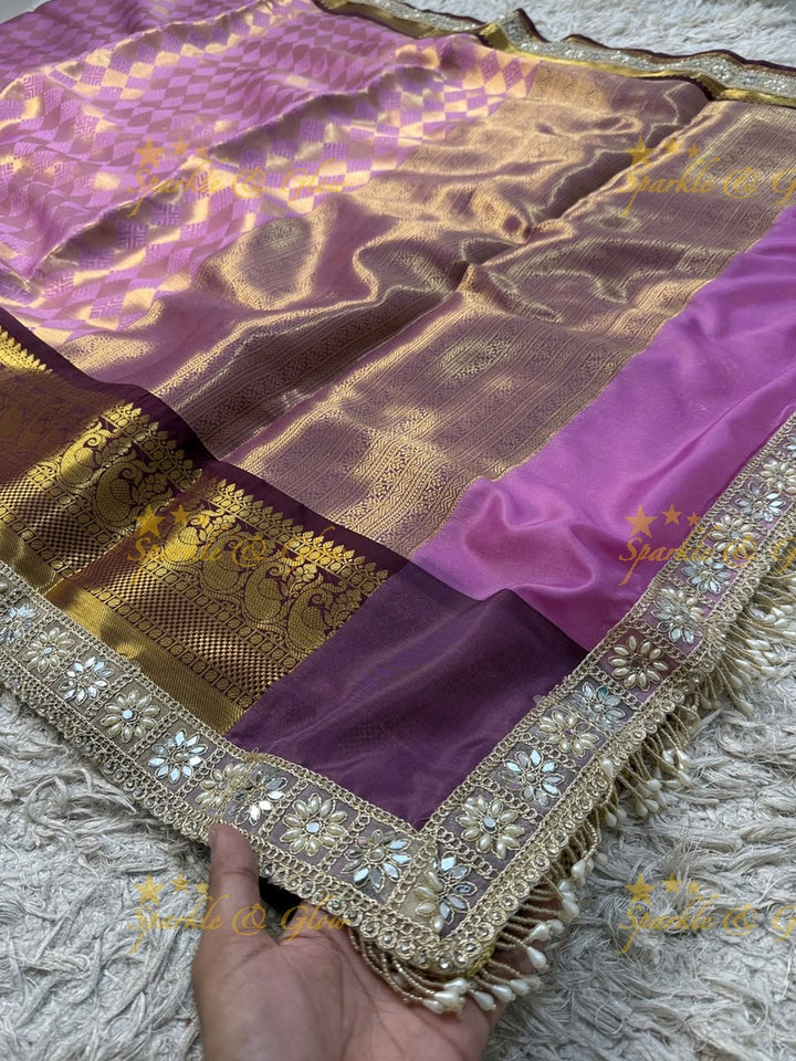 Exquisite Kanjivaram Banarasi Saree with Pearl Lace