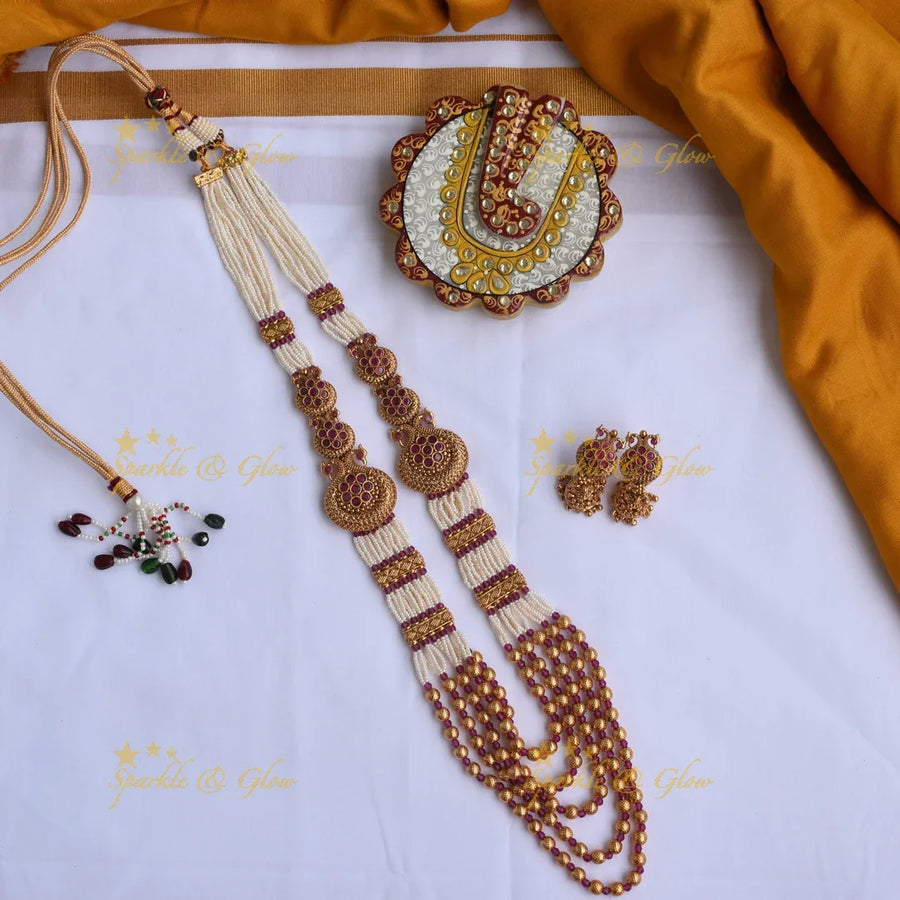 Gold alike layered pearls peacock haram - Sparkle and Glow