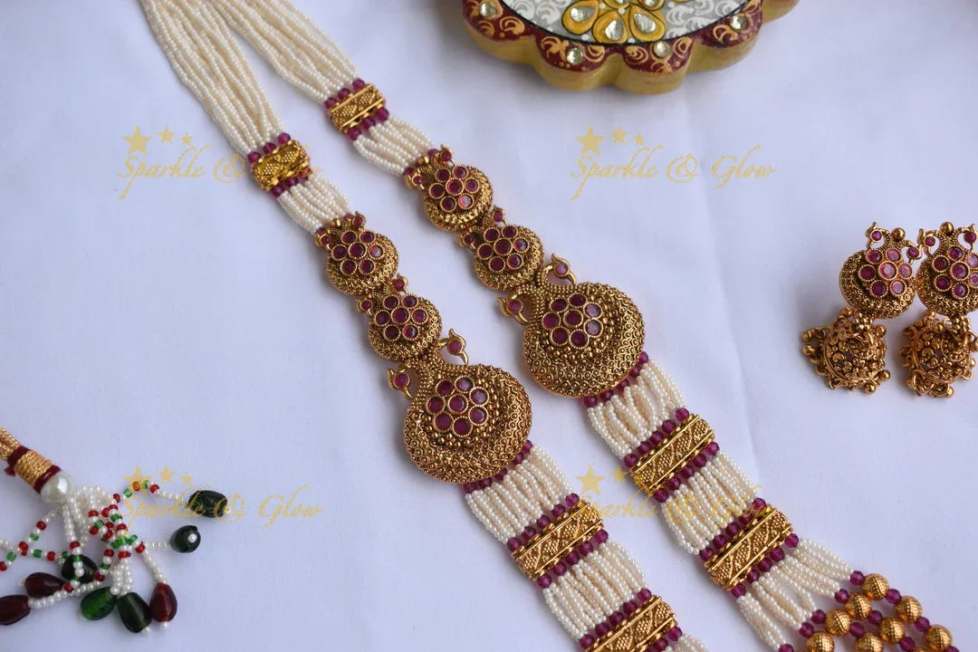 Gold alike layered pearls peacock haram - Sparkle and Glow