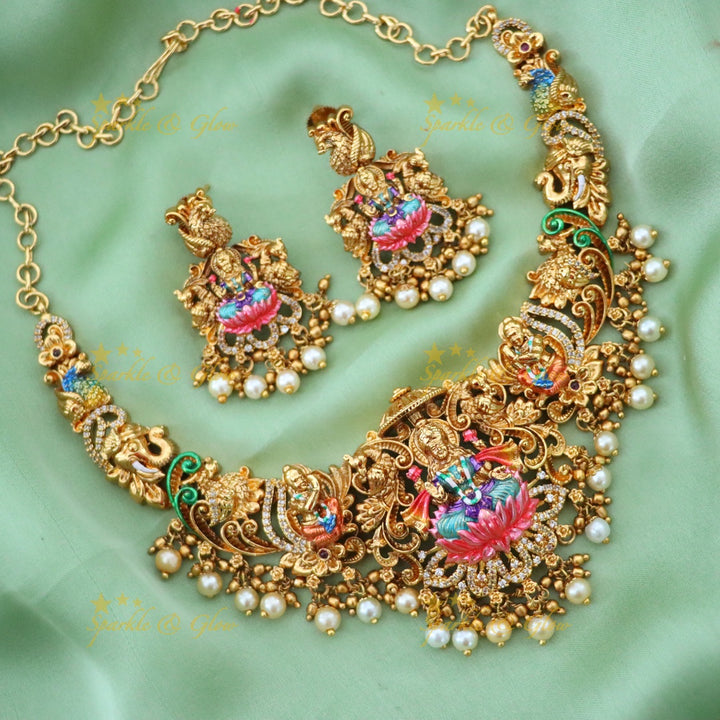 Elegant Temple Bridal Necklace Set - Sparkle & Glow