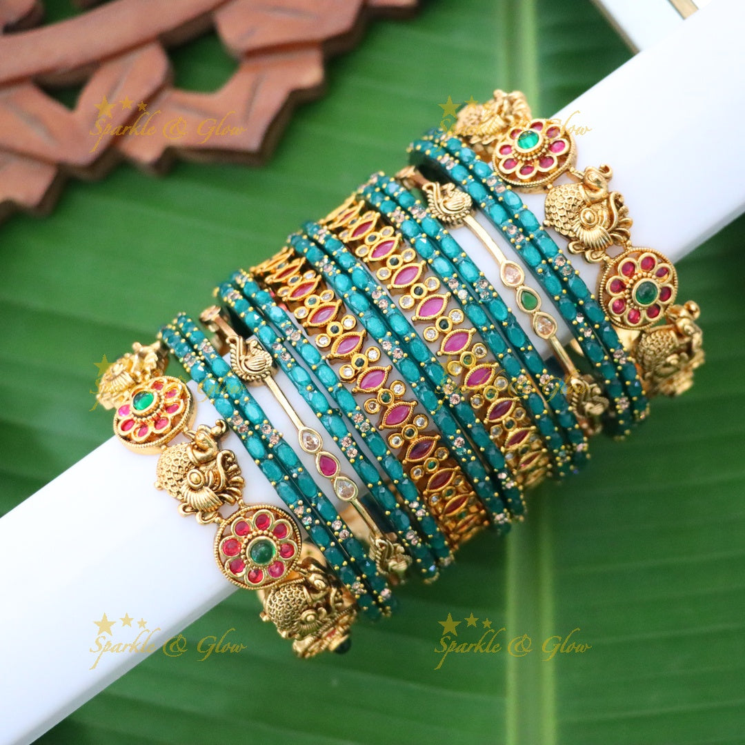 Elegant Peacock Kemp Bangle Set for Brides - Sparkle & Glow