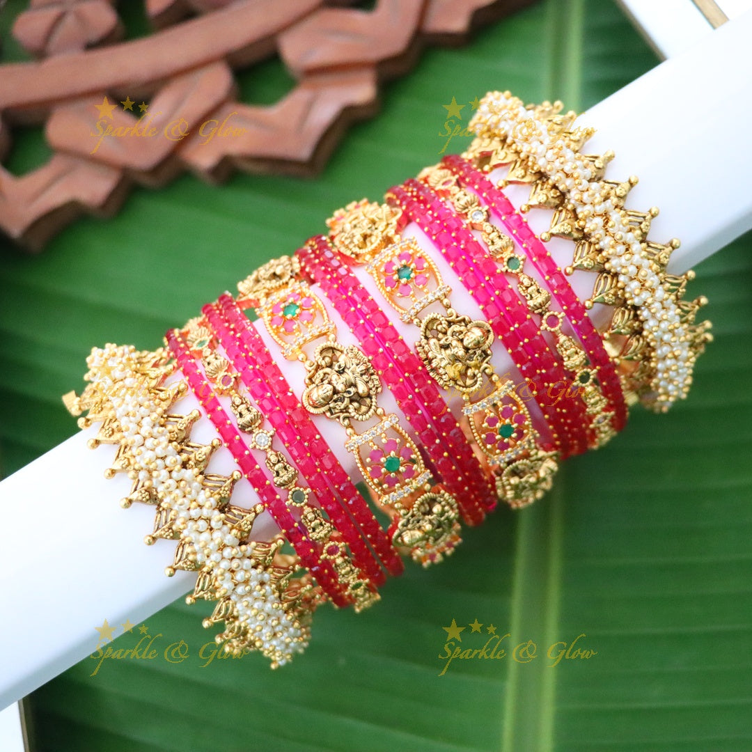 Exquisite Lakshmi Pearl Bridal Bangle Set