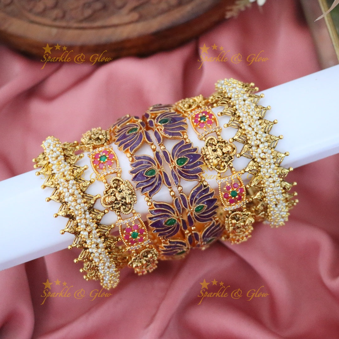 Exquisite Bridal Temple Bangle Set | Sparkle and Glow