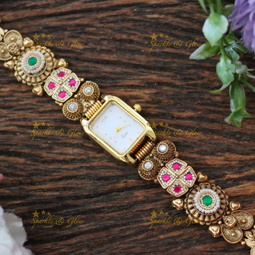 Exquisite Gold Tone Ethnic Watch Bracelet for Weddings