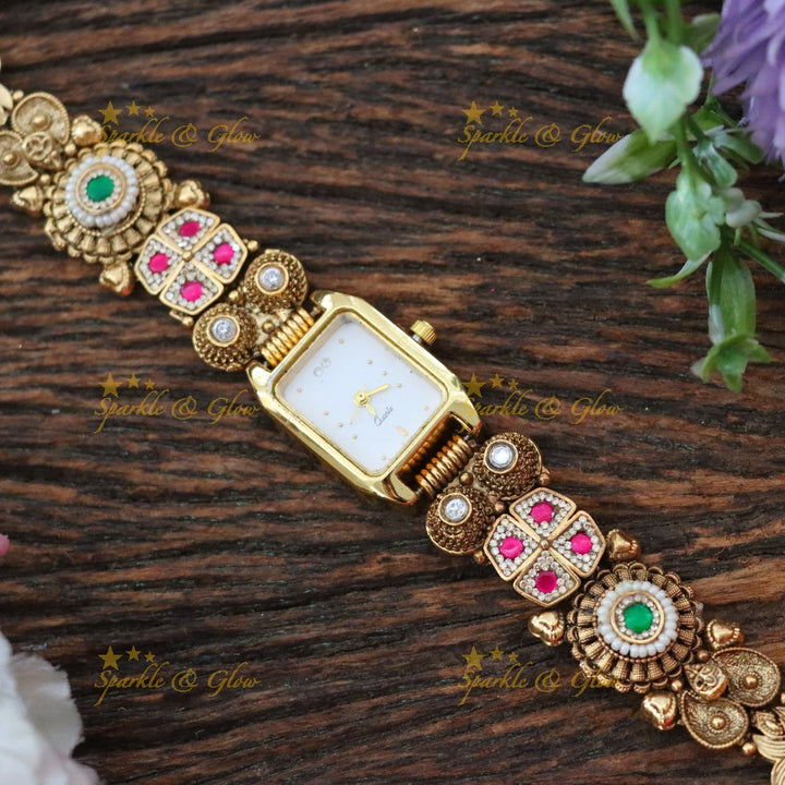 Exquisite Gold Tone Ethnic Watch Bracelet for Weddings