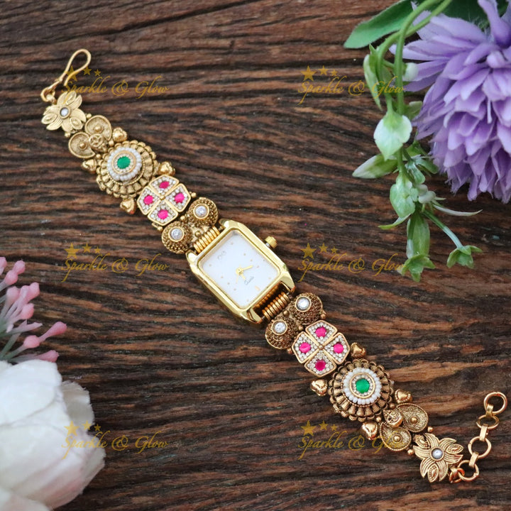 Exquisite Gold Tone Ethnic Watch Bracelet for Weddings