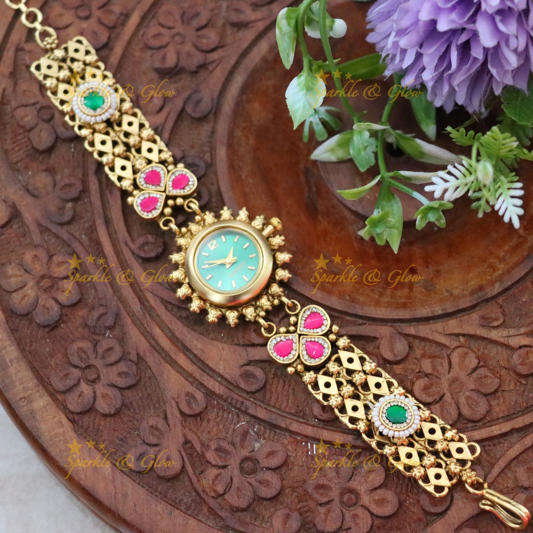 Exquisite Gold Tone Wedding Bracelet Watch - Sparkle & Glow