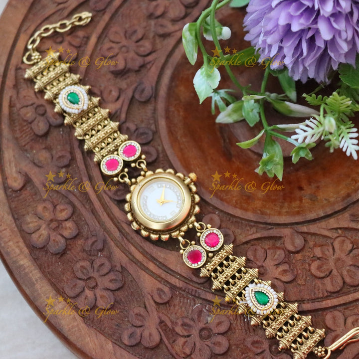 Elegant Gold-Plated Festive Watch Bracelet