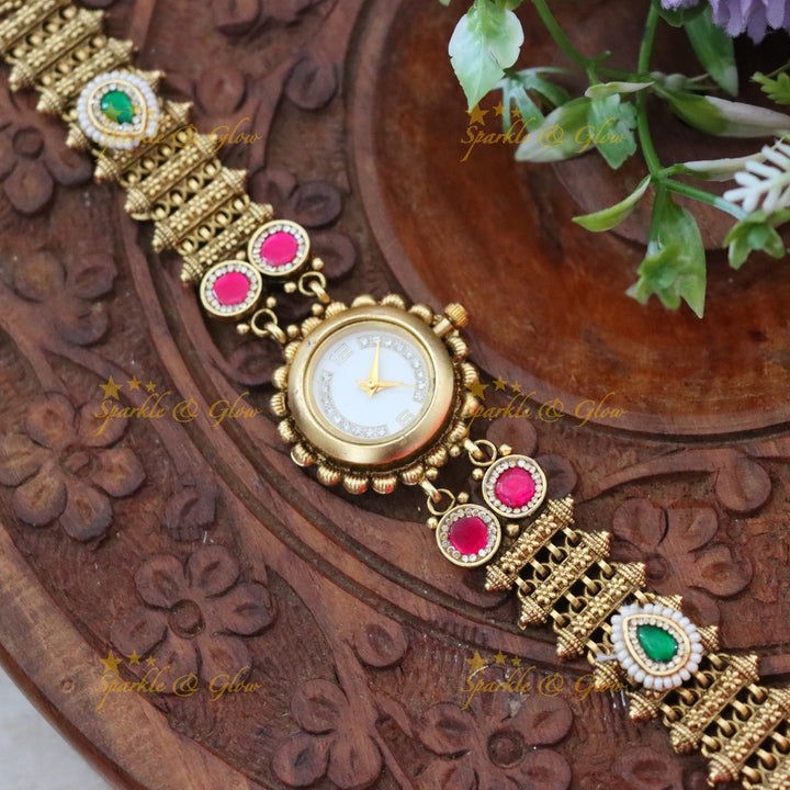Elegant Gold-Plated Festive Watch Bracelet