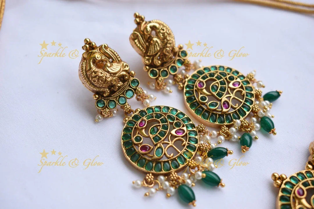 Gold alike statement Peacock choker with Green Beads - Green - Sparkle and Glow