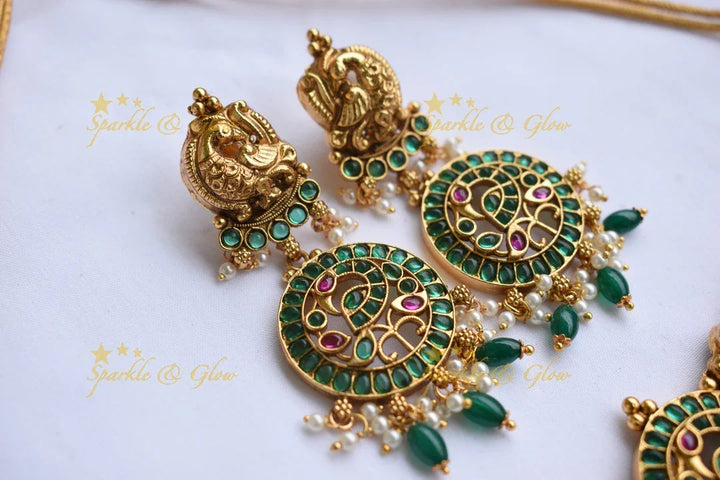 Gold alike statement Peacock choker with Green Beads - Green - Sparkle and Glow