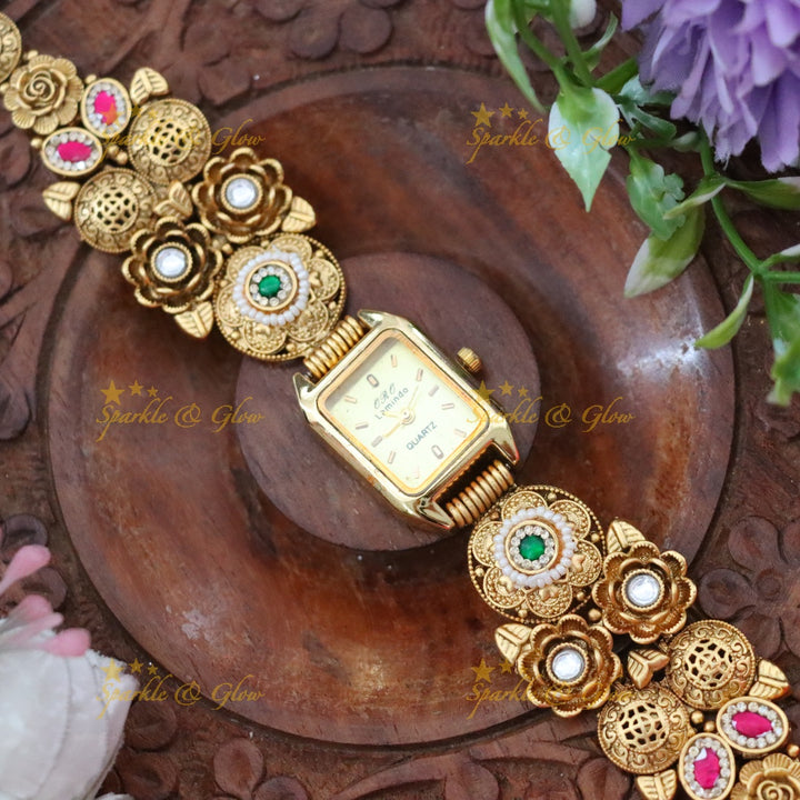Gold Floral Bracelet Watch – Perfect for Weddings