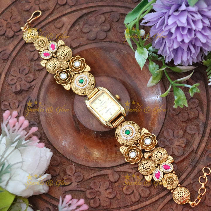 Gold Floral Bracelet Watch – Perfect for Weddings
