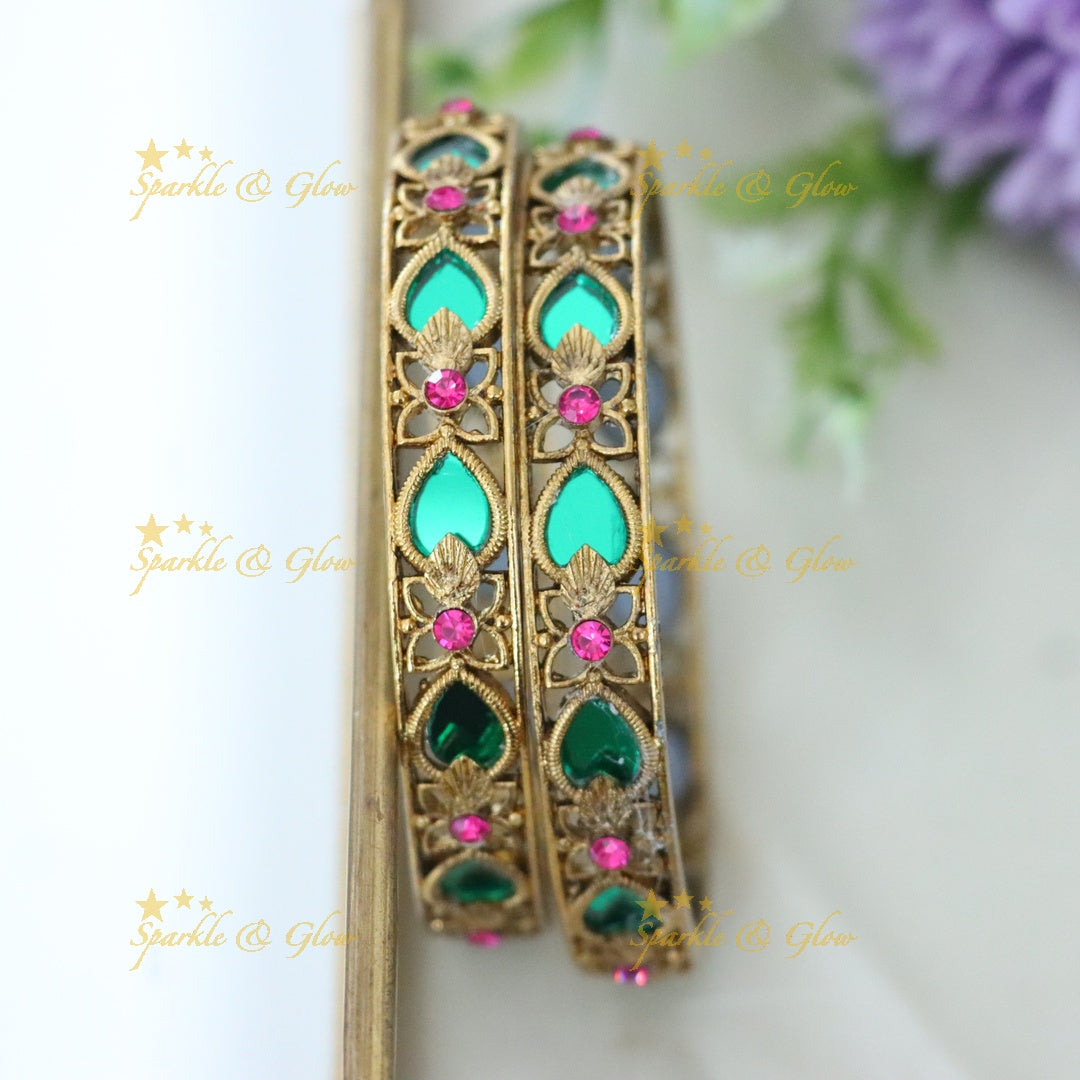 Elegant Gold-Toned Bangles with Gemstone Detailing