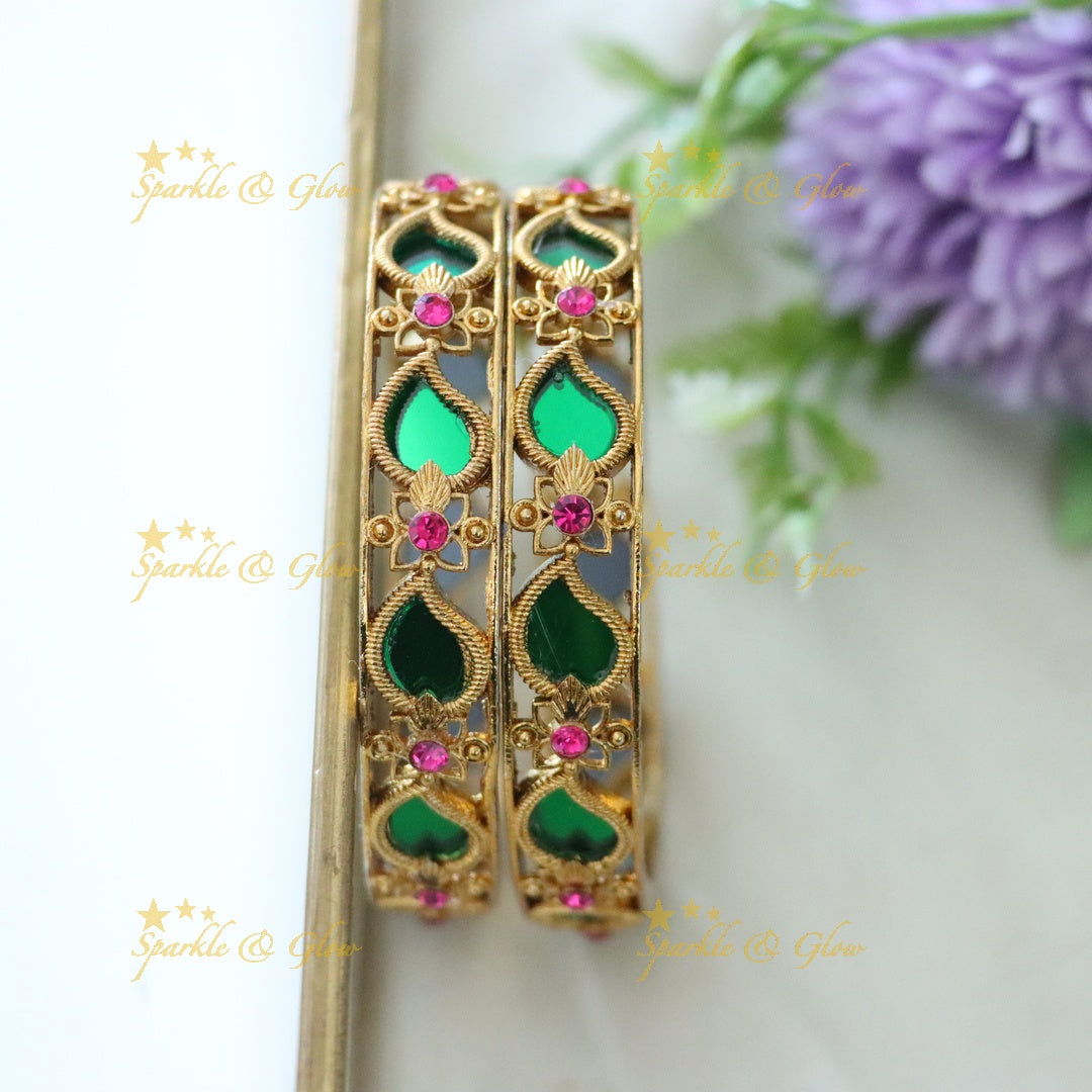 Elegant Gold Bangles with Vibrant Stones