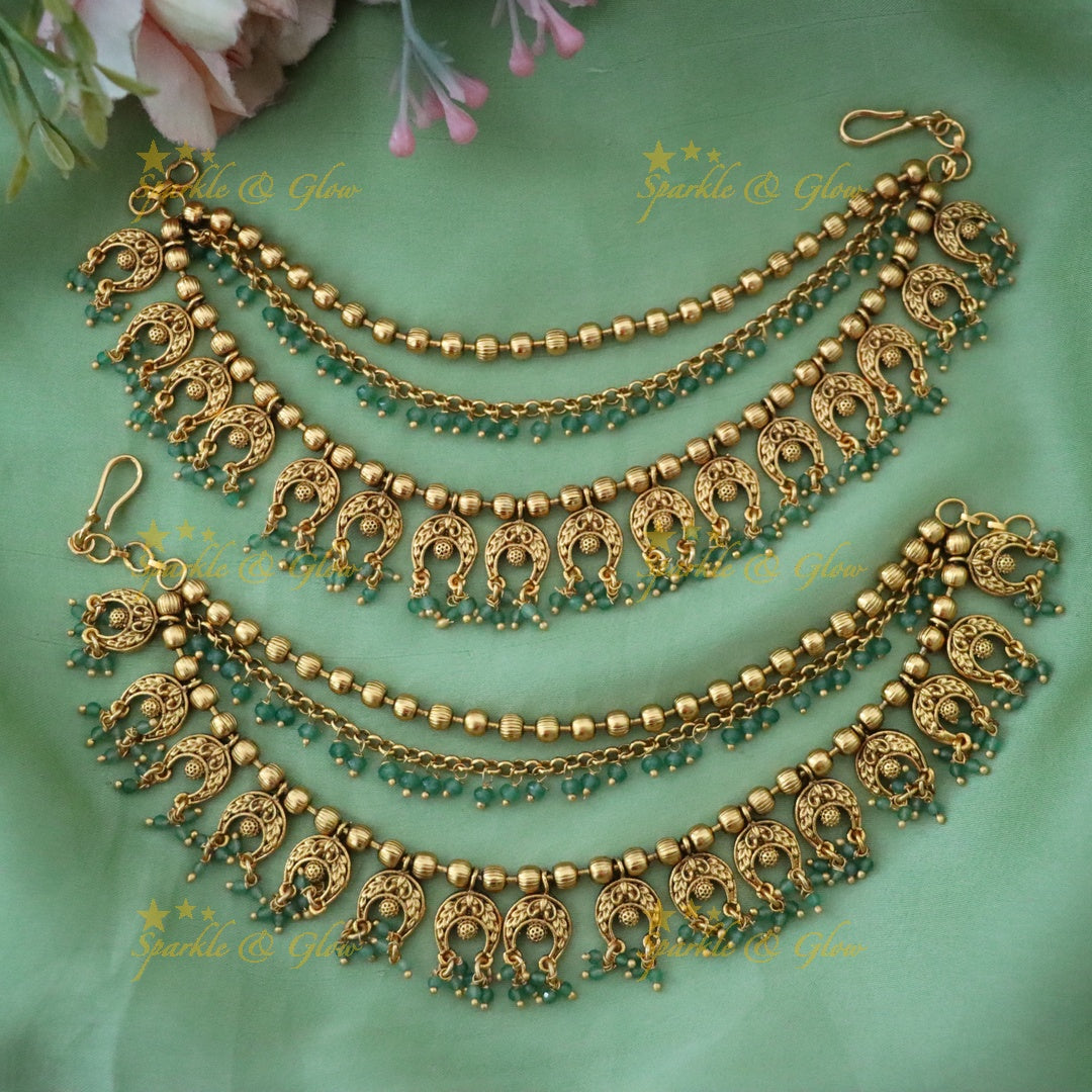 Exquisite Gold Bead & Pearl Earchains for Festive Glam