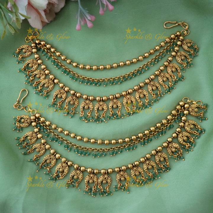 Exquisite Gold Bead & Pearl Earchains for Festive Glam