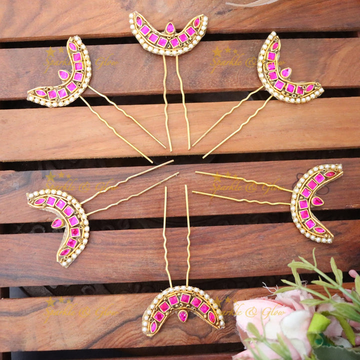 Exquisite Gold and Pink Wedding Hairpin Set