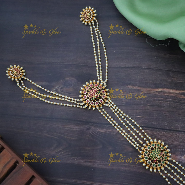 Elegant Indian Pearl and American Diamond Hair Accessory