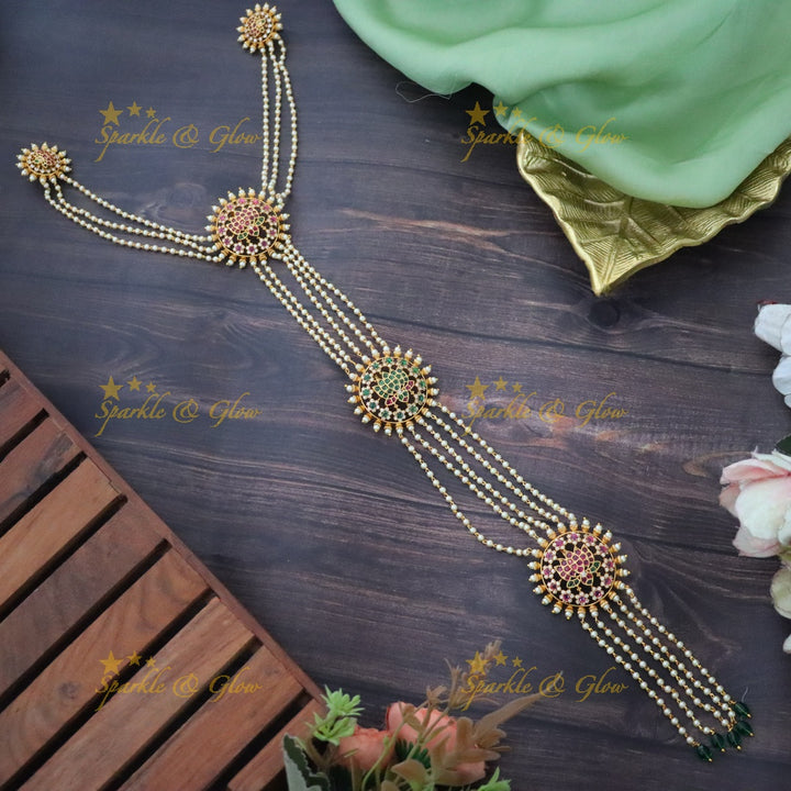Elegant Indian Pearl and American Diamond Hair Accessory