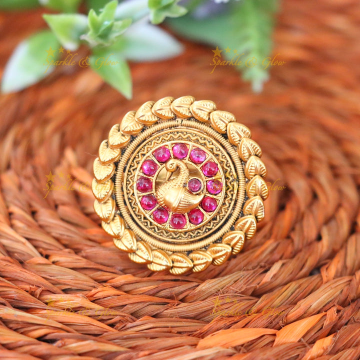 Gold-Plated Peacock Ring for Festive Elegance
